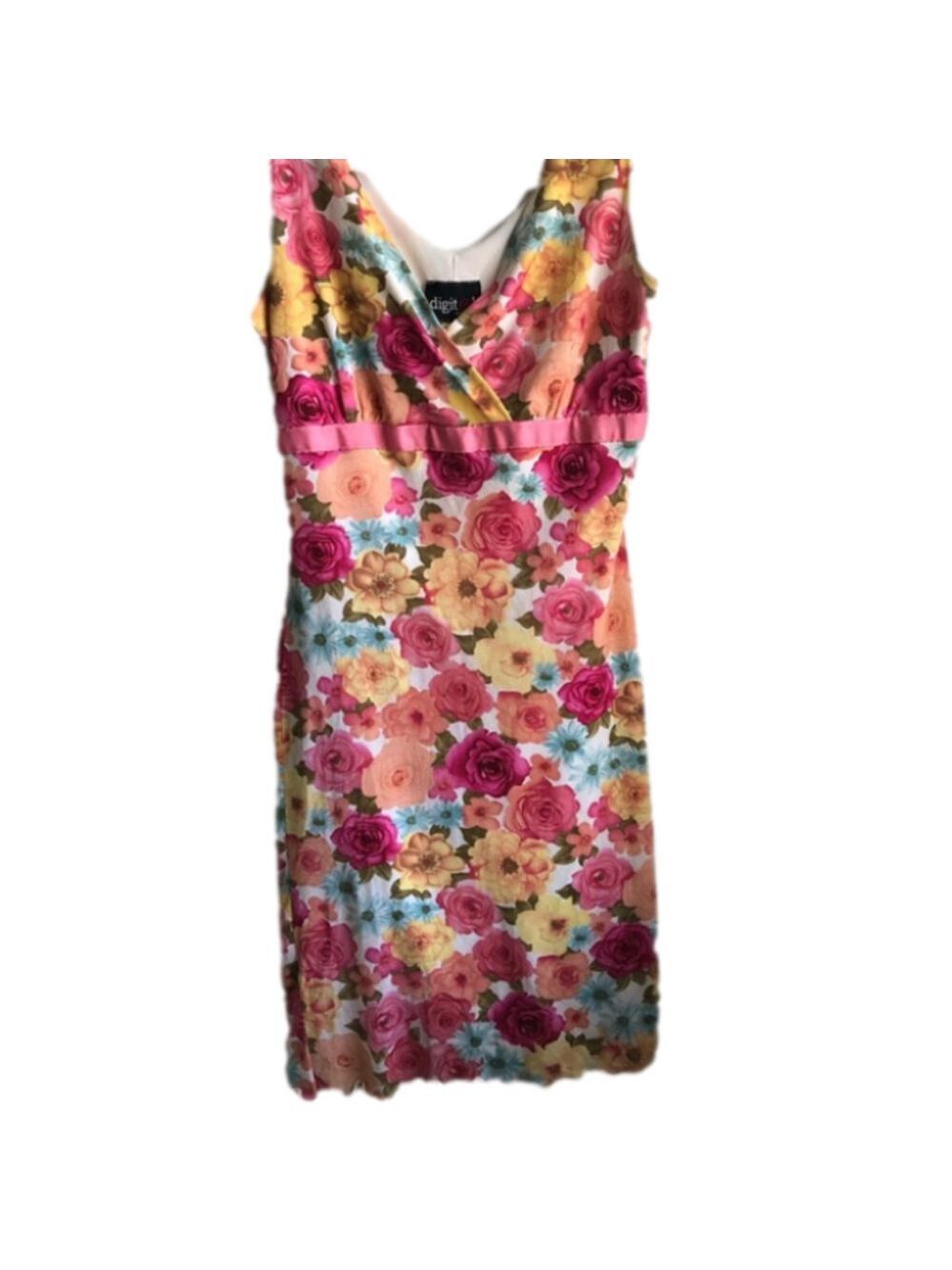 Floral summer dress, empire waist, V neck